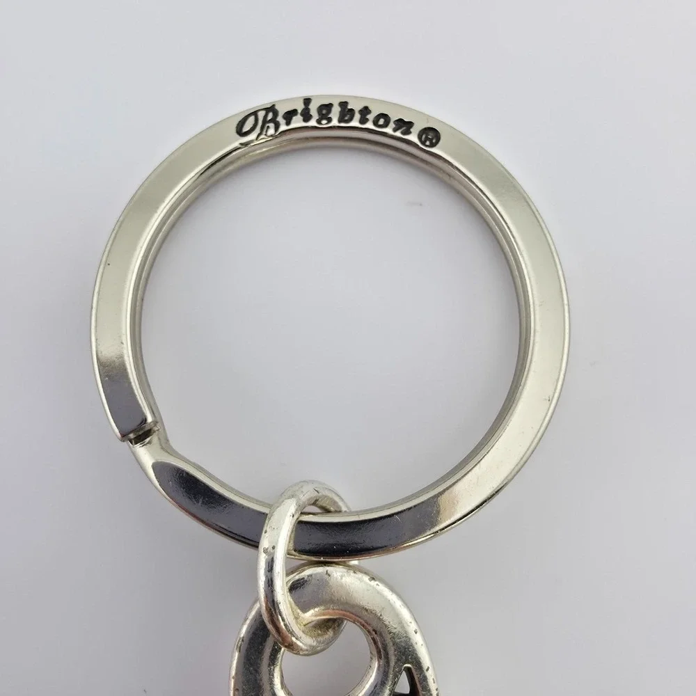 BRIGHTON 'Crystal Ball' Key Fob Key Chain Handbag Clip Scrollwork Silver Plate